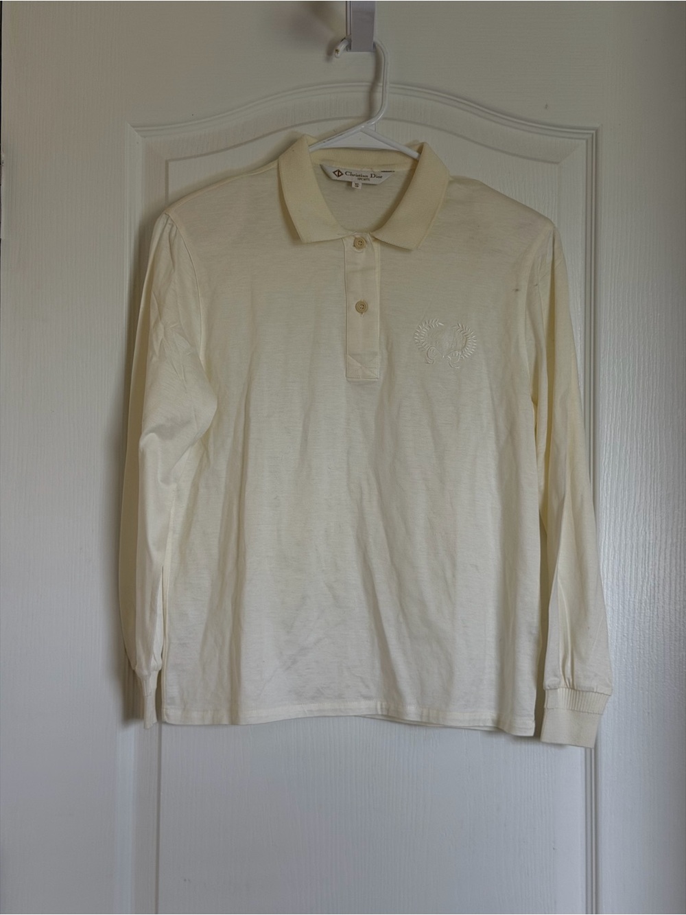 Vintage Christian Dior Sports Women’s S Ivory Long Sleeve Polo Embroidered Logo